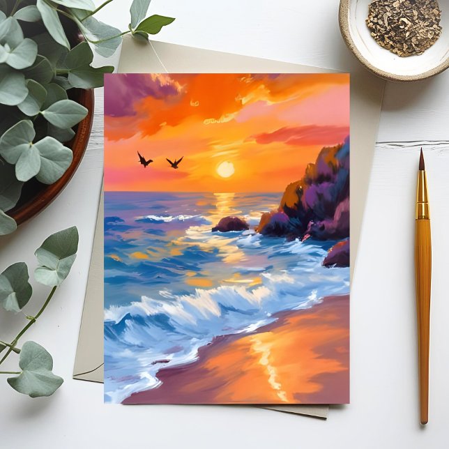 Orange Beach Sunset | Coastal Painting Postcard (Creator Uploaded)