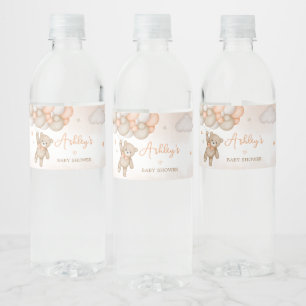 Orange Bear Balloons Baby Shower Water Bottle Label