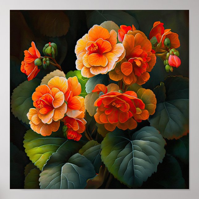 Orange Begonias Flower Art Print Poster (Front)