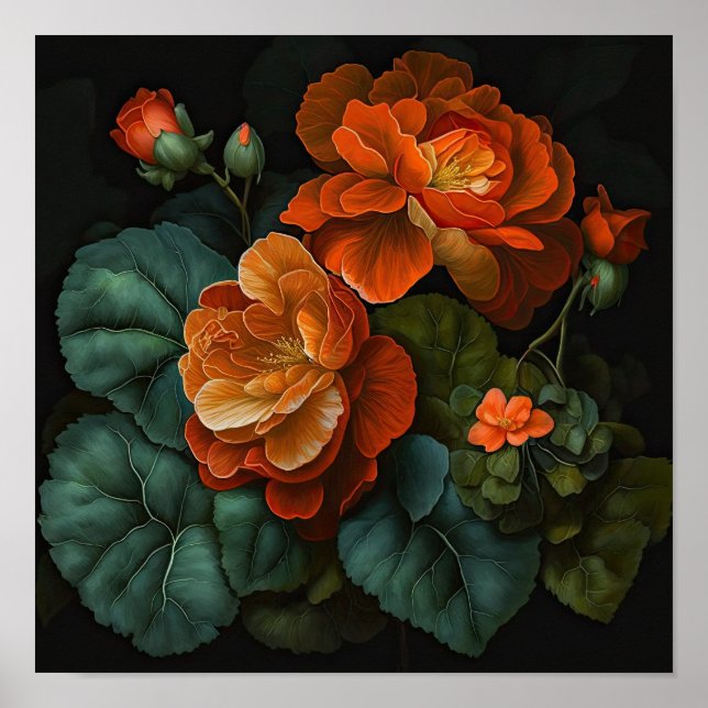 Orange Begonias Flower Art Print Poster (Front)