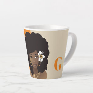Orange & Beige, Natural Hair Beauty with Flower Latte Mug