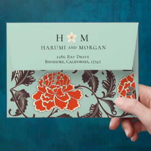 ORANGE BEIGE PEONIES CHINOISERIE ENVELOPE