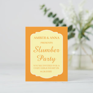 ORANGE BEIGE PEROSNALIZED NAME SLUMBER PARTY RSVP CARD