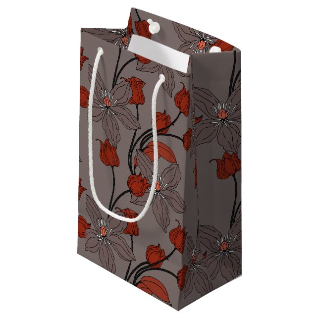 Orange beige retro ethnic elegant flower pattern small gift bag (Front Angled)