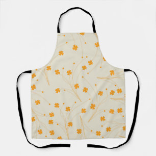 Orange Beige Retro Y2K 70s Flower Pattern Apron