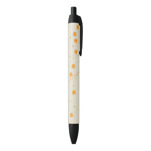 Orange Beige Retro Y2K 70s Flower Pattern Black Ink Pen