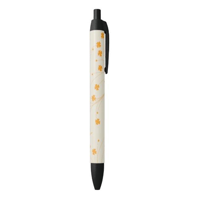 Orange Beige Retro Y2K 70s Flower Pattern Black Ink Pen (Bottom (Vertical))