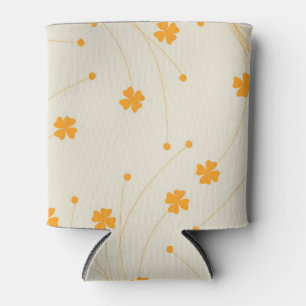 Orange Beige Retro Y2K 70s Flower Pattern Can Cooler