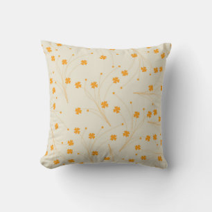 Orange Beige Retro Y2K 70s Flower Pattern Cushion