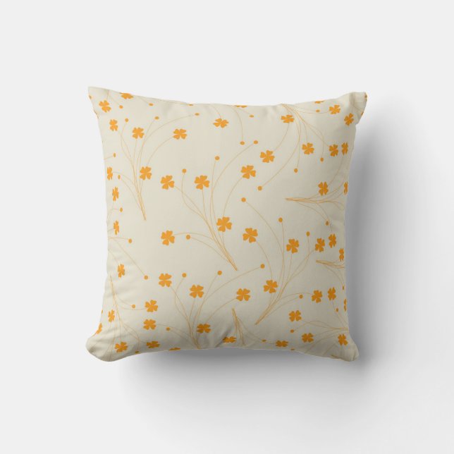 Orange Beige Retro Y2K 70s Flower Pattern Cushion (Front)