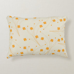 Orange Beige Retro Y2K 70s Flower Pattern Decorative Cushion