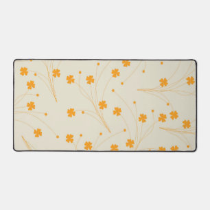 Orange Beige Retro Y2K 70s Flower Pattern Desk Mat