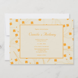 Orange Beige Retro Y2K 70s Flower Pattern Invitation