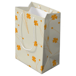 Orange Beige Retro Y2K 70s Flower Pattern Medium Gift Bag