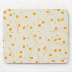 Orange Beige Retro Y2K 70s Flower Pattern Mouse Mat