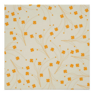 Orange Beige Retro Y2K 70s Flower Pattern Poster