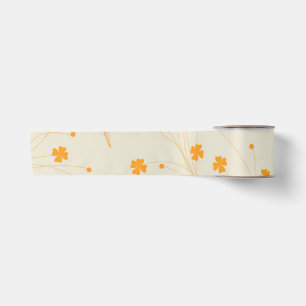 Orange Beige Retro Y2K 70s Flower Pattern Satin Ribbon