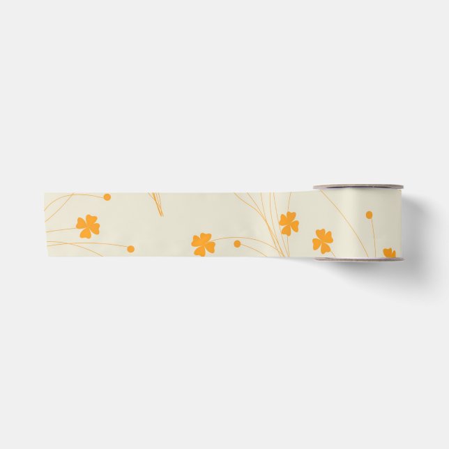 Orange Beige Retro Y2K 70s Flower Pattern Satin Ribbon (Front)