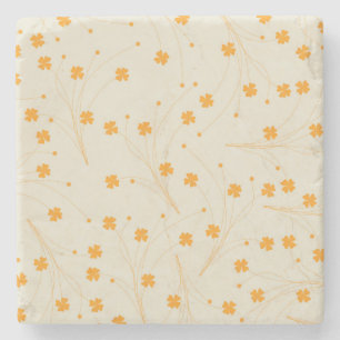 Orange Beige Retro Y2K 70s Flower Pattern Stone Coaster