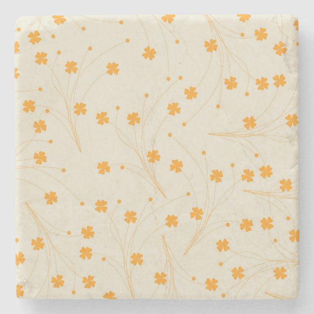 Orange Beige Retro Y2K 70s Flower Pattern Stone Coaster (Front)