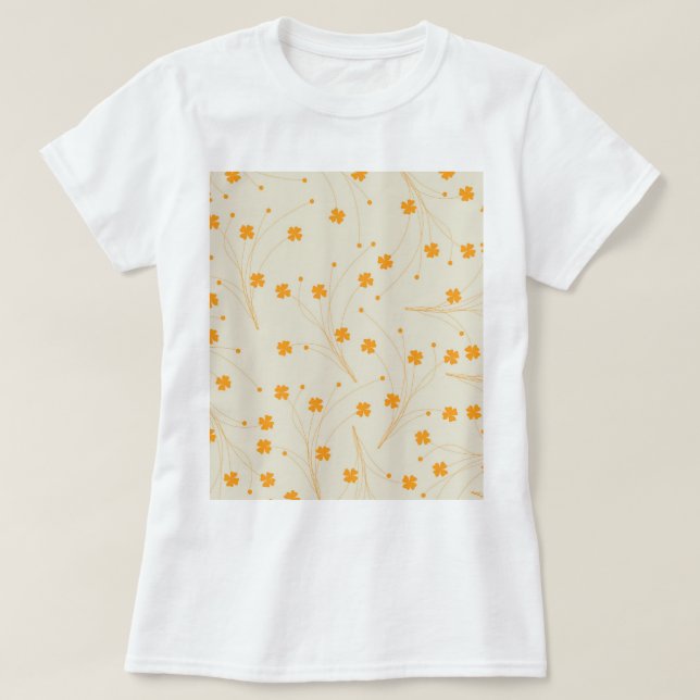Orange Beige Retro Y2K 70s Flower Pattern T-Shirt (Design Front)