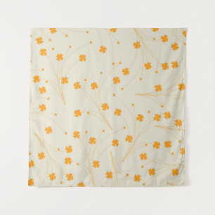 Orange Beige Retro Y2K 70s Flower Pattern Tapestry