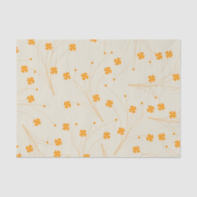 Orange Beige Retro Y2K 70s Flower Pattern Tissue Paper (Front)