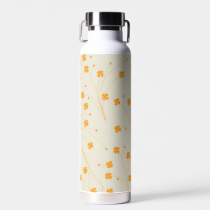 Orange Beige Retro Y2K 70s Flower Pattern Water Bottle