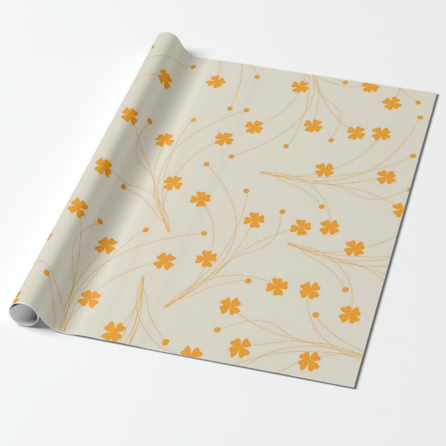 Orange Beige Retro Y2K 70s Flower Pattern Wrapping Paper (Unrolled)