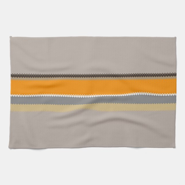 Orange Beige Stripes Tea Towel (Horizontal)