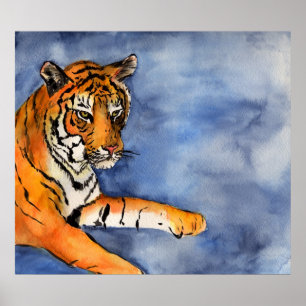 Orange Bengal Tiger Poster Watercolor Art Print