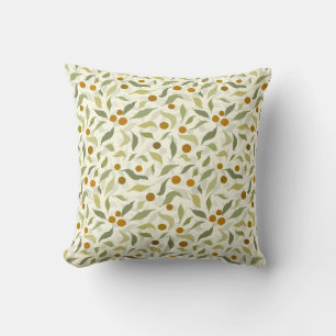 Orange Berries and Leaves on creme - pattern. Cushion