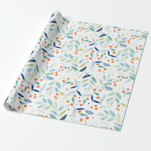 Orange Berries & Leafs Watercolors Illustratione Wrapping Paper