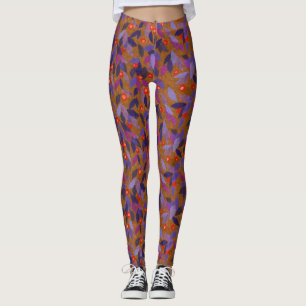 Orange Berries Purple Leaves Simple Floral Pattern Leggings