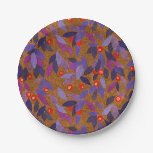 Orange Berries Purple Leaves Simple Floral Pattern Paper Plate