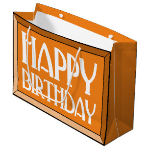 Orange Beveled Happy Birthday Art Deco Large Gift Bag