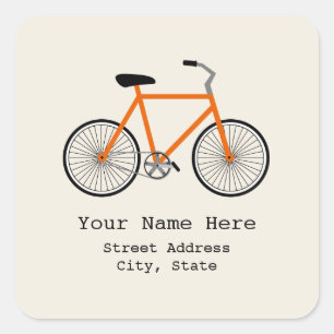Orange Bicycle Address Sticker