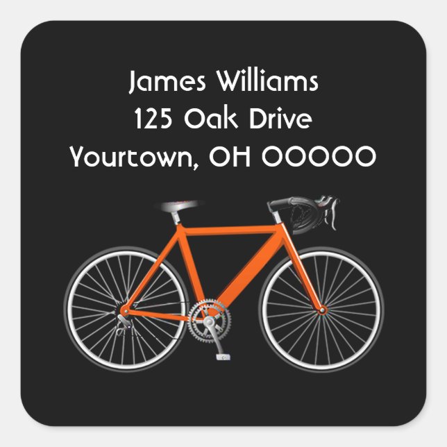 Orange Bicycle On Black  Square Sticker (Front)