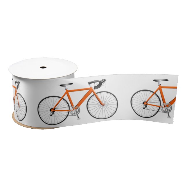 Orange Bicycle on White Satin Ribbon (Spool)