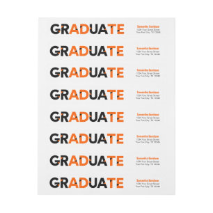 Orange Big Bold Angle-Cut Letters Graduation Wrap Around Label