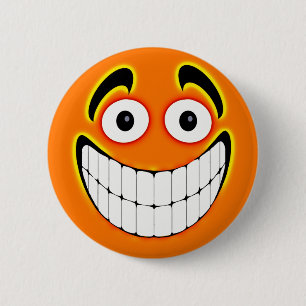 Orange Big Grin Face 6 Cm Round Badge