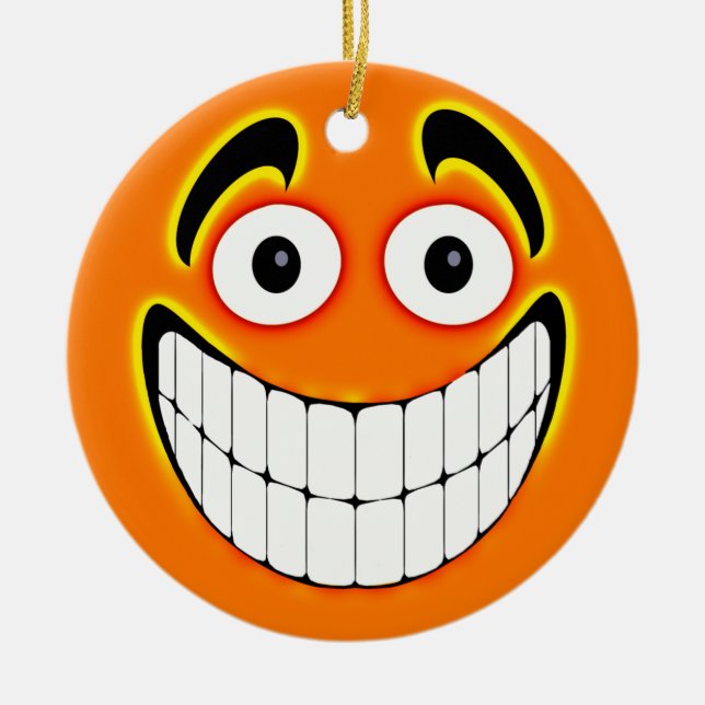 Orange Big Grin Face Ceramic Tree Decoration (Front)