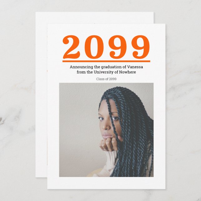 Orange Big Numbers Two-Photo Graduation (Front/Back)