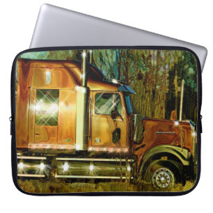 Orange Big Rig Truck Driver's Art Laptop Sleeve