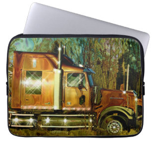 Orange Big Rig Truck Driver's Art Laptop Sleeve