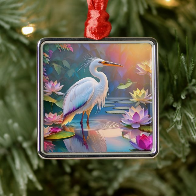 Orange Billed White Heron Fantasy Bird  Metal Tree Decoration (Tree)