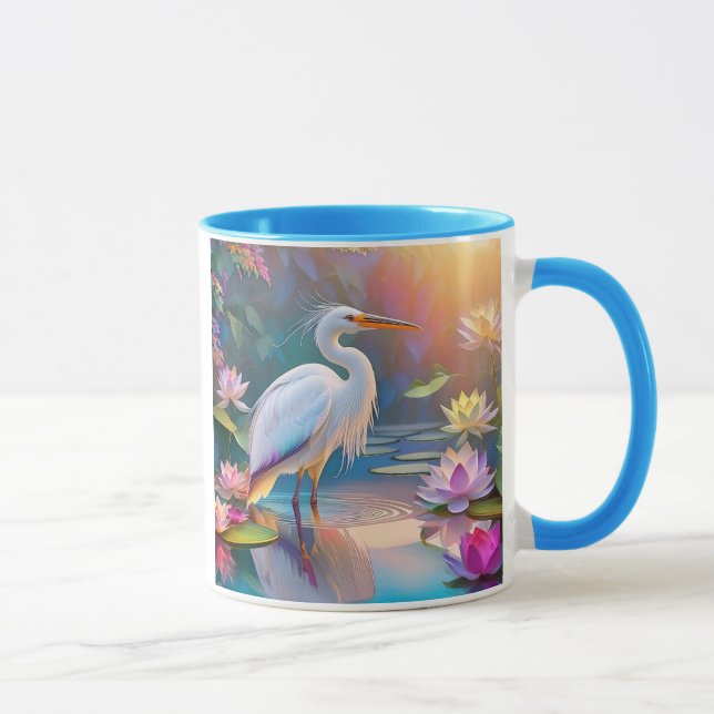 Orange Billed White Heron Fantasy Bird  Mug (Right)