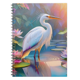 Orange Billed White Heron Fantasy Bird  Notebook