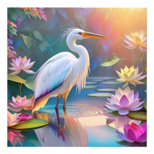 Orange Billed White Heron Fantasy Bird  Photo Print