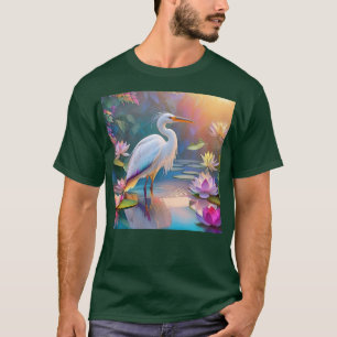 Orange Billed White Heron Fantasy Bird T-Shirt